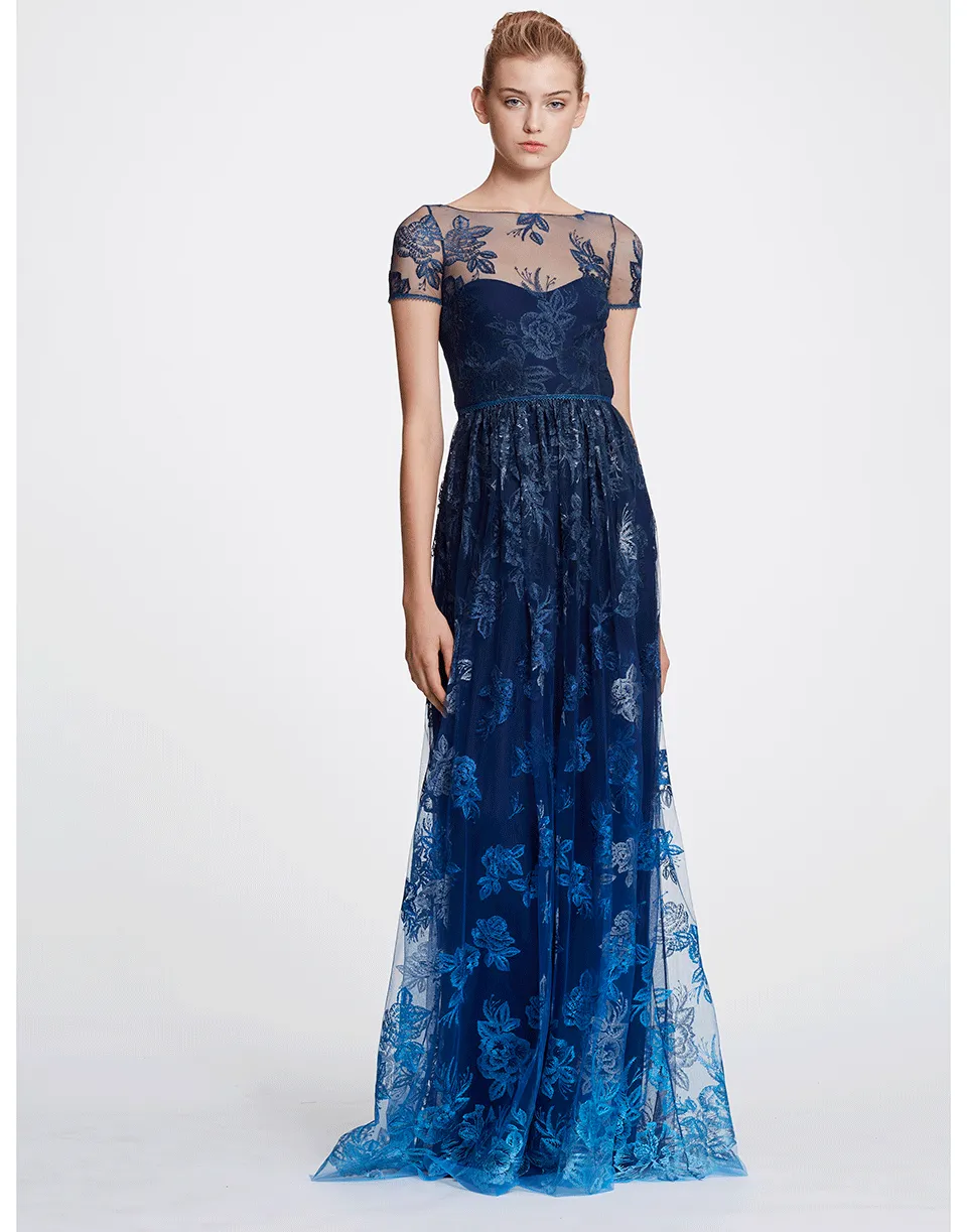 Illusion Embroidered Ombre Gown