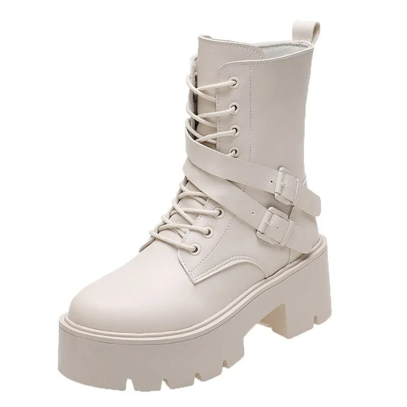 kamames Autumn and Winter New Middle Boots Fashion Lace-up Zipper Botas Mujer Sports Thick-soled Martin Boots Casual Women's Shoes