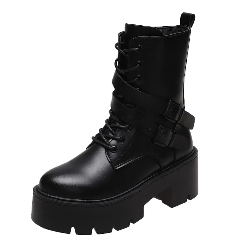 kamames Autumn and Winter New Middle Boots Fashion Lace-up Zipper Botas Mujer Sports Thick-soled Martin Boots Casual Women's Shoes