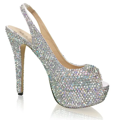 Marc Defang RACHEL AB CRYSTAL Pageant platform heel sling back prom Shoes