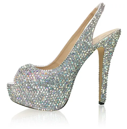 Marc Defang RACHEL AB CRYSTAL Pageant platform heel sling back prom Shoes