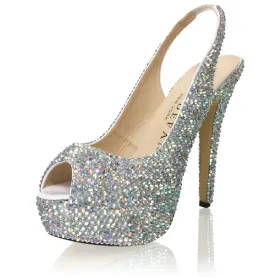 Marc Defang RACHEL AB CRYSTAL Pageant platform heel sling back prom Shoes
