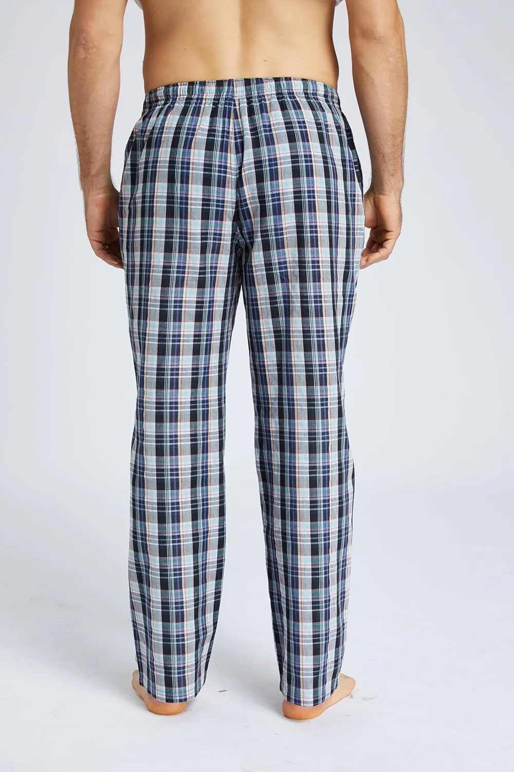 Mens Pajama Pants 100% Cotton Plaid Sleep & Lounge Pants, PJ Bottoms with Pockets and Button Fly