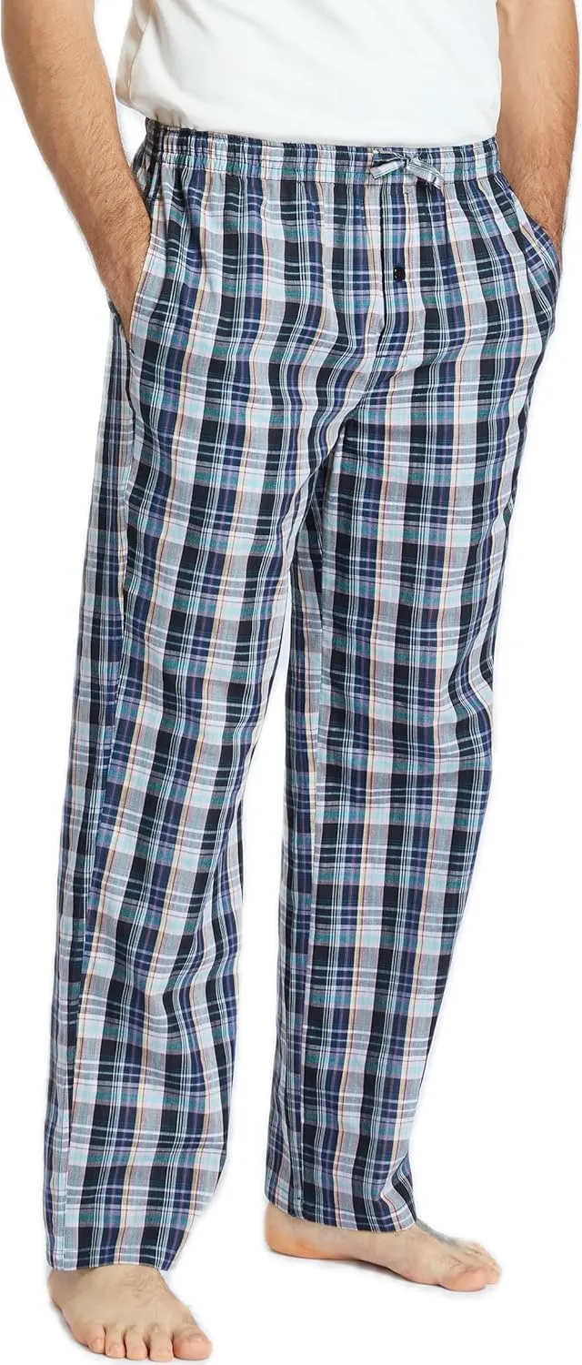 Mens Pajama Pants 100% Cotton Plaid Sleep & Lounge Pants, PJ Bottoms with Pockets and Button Fly