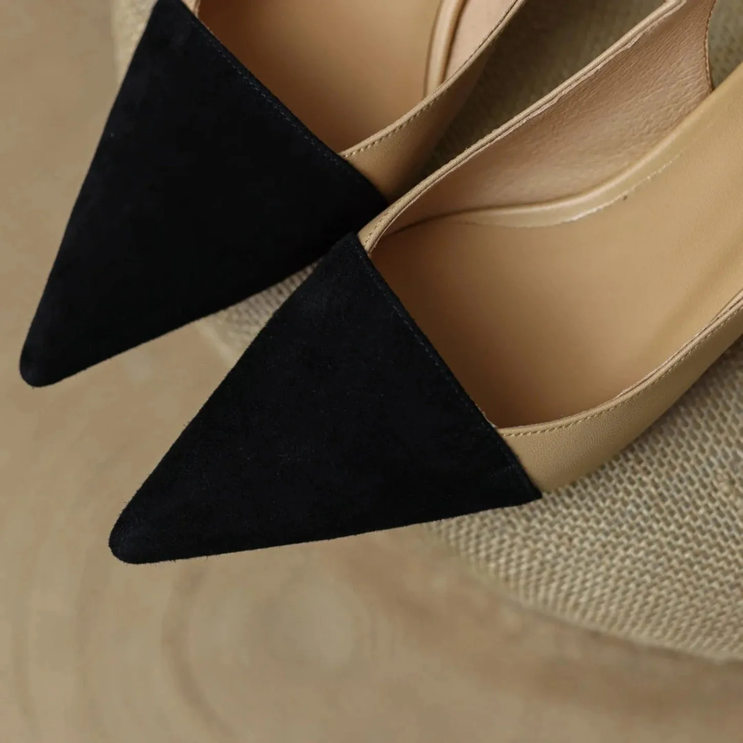 Merendy Fatma Leather Slip-On Pointed Toe Kitten Heel Slingback Pumps