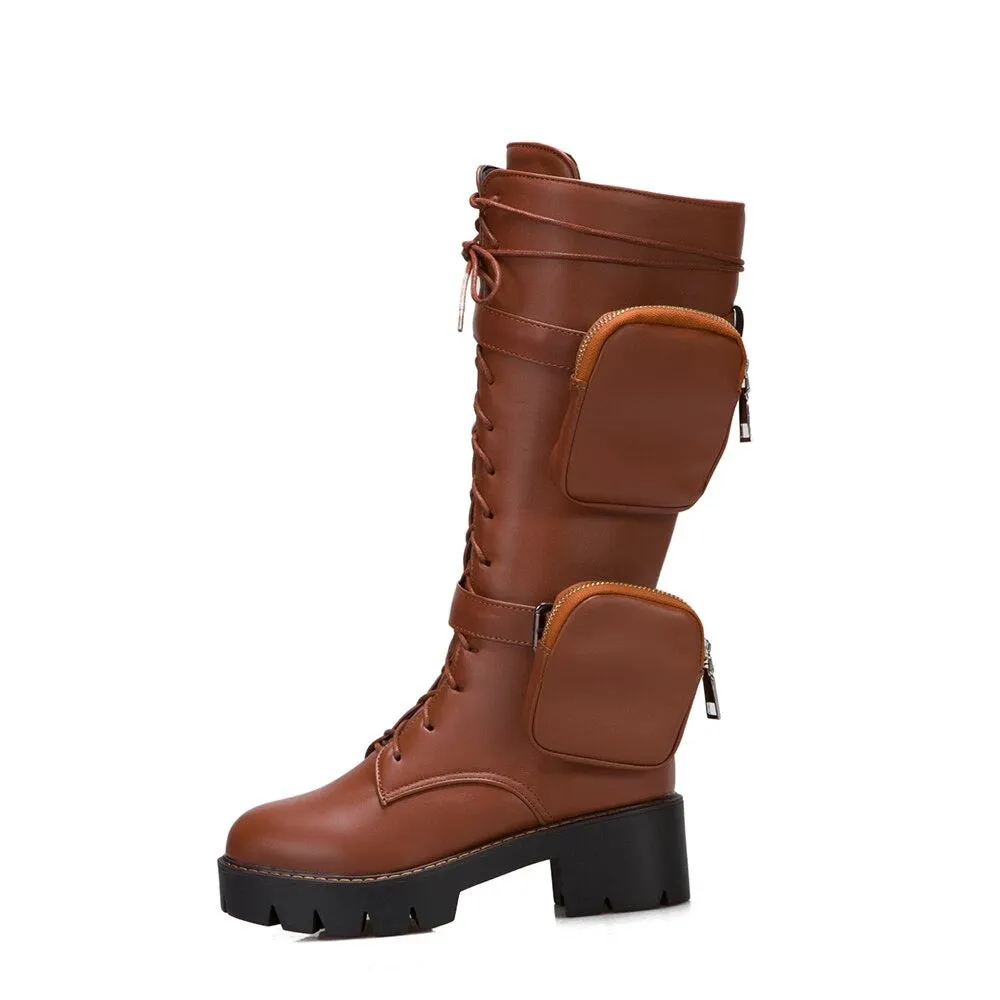 Motorcycle Womens Boots / Lace-Up Platform Shoes / Steampunk Fashion Thick-soled Shoes for Women