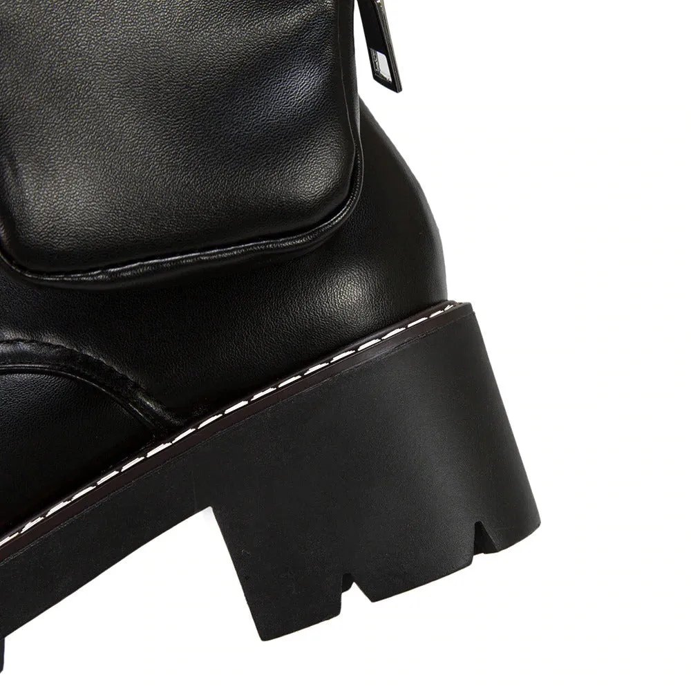 Motorcycle Womens Boots / Lace-Up Platform Shoes / Steampunk Fashion Thick-soled Shoes for Women
