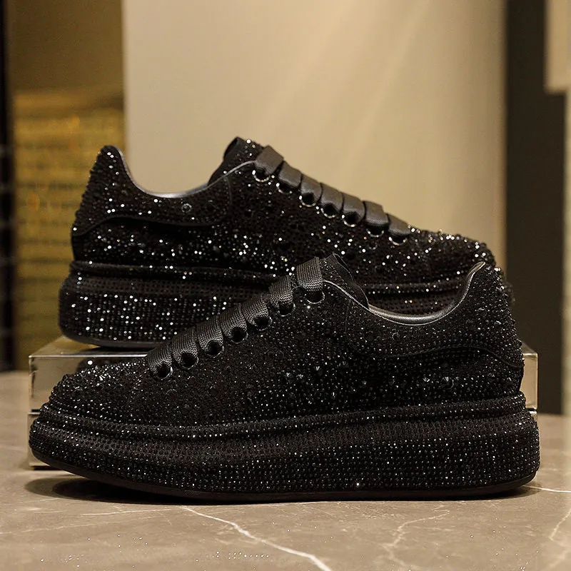 New 2023 Autumn Women Platform Shoes rhinestones Thick-soled White Silver Shoes Shining Crystal Sneakers Trend Casual Sneakers