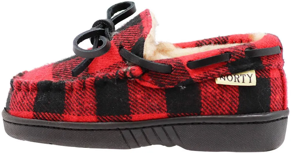 NORTY Big Kids 4-6 Red Buffalo Plaid Slippers 16995
