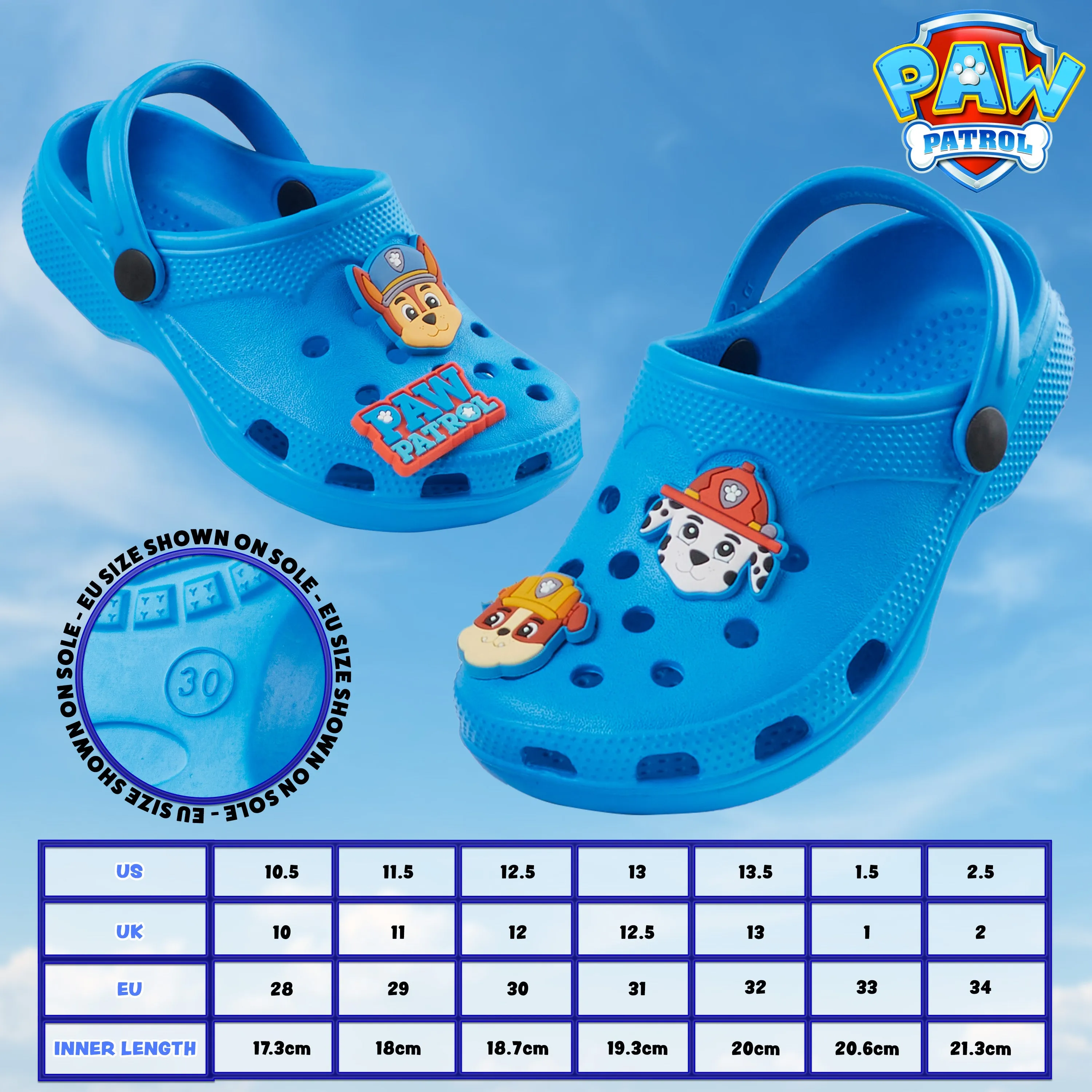 Paw Patrol Boys Clogs with Removable Rubber Charms