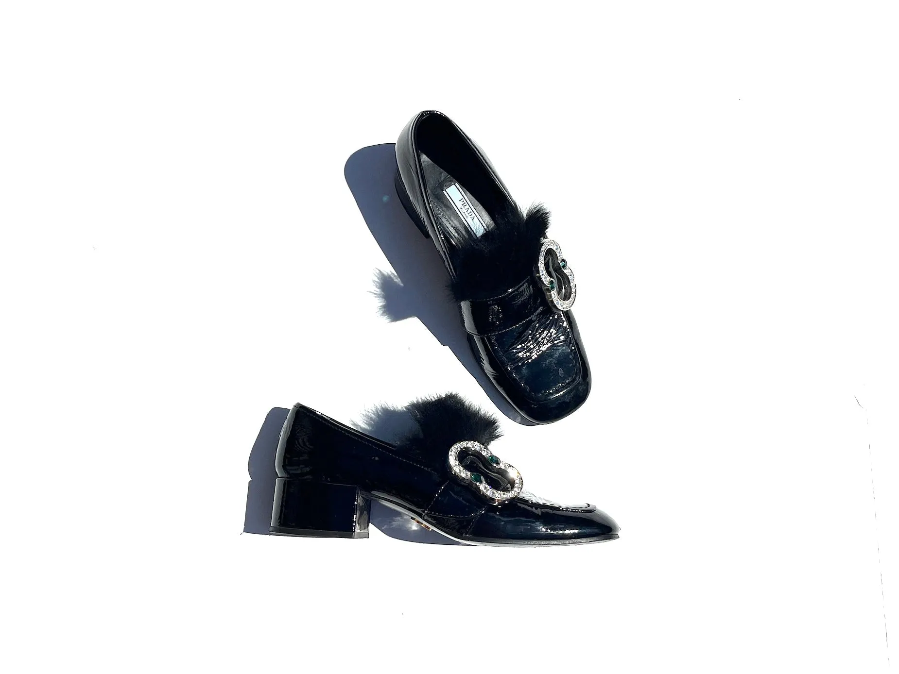 PRADA Black Embellished Loafers 38