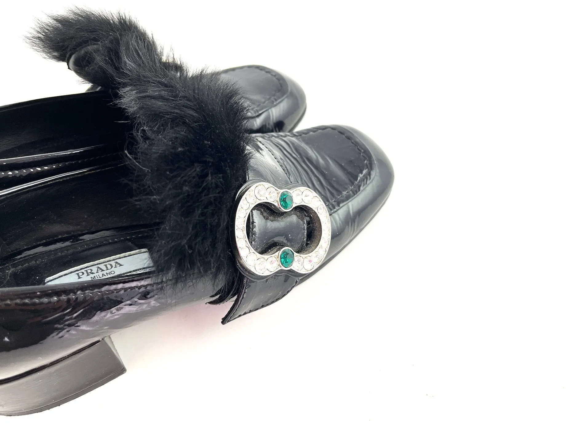 PRADA Black Embellished Loafers 38