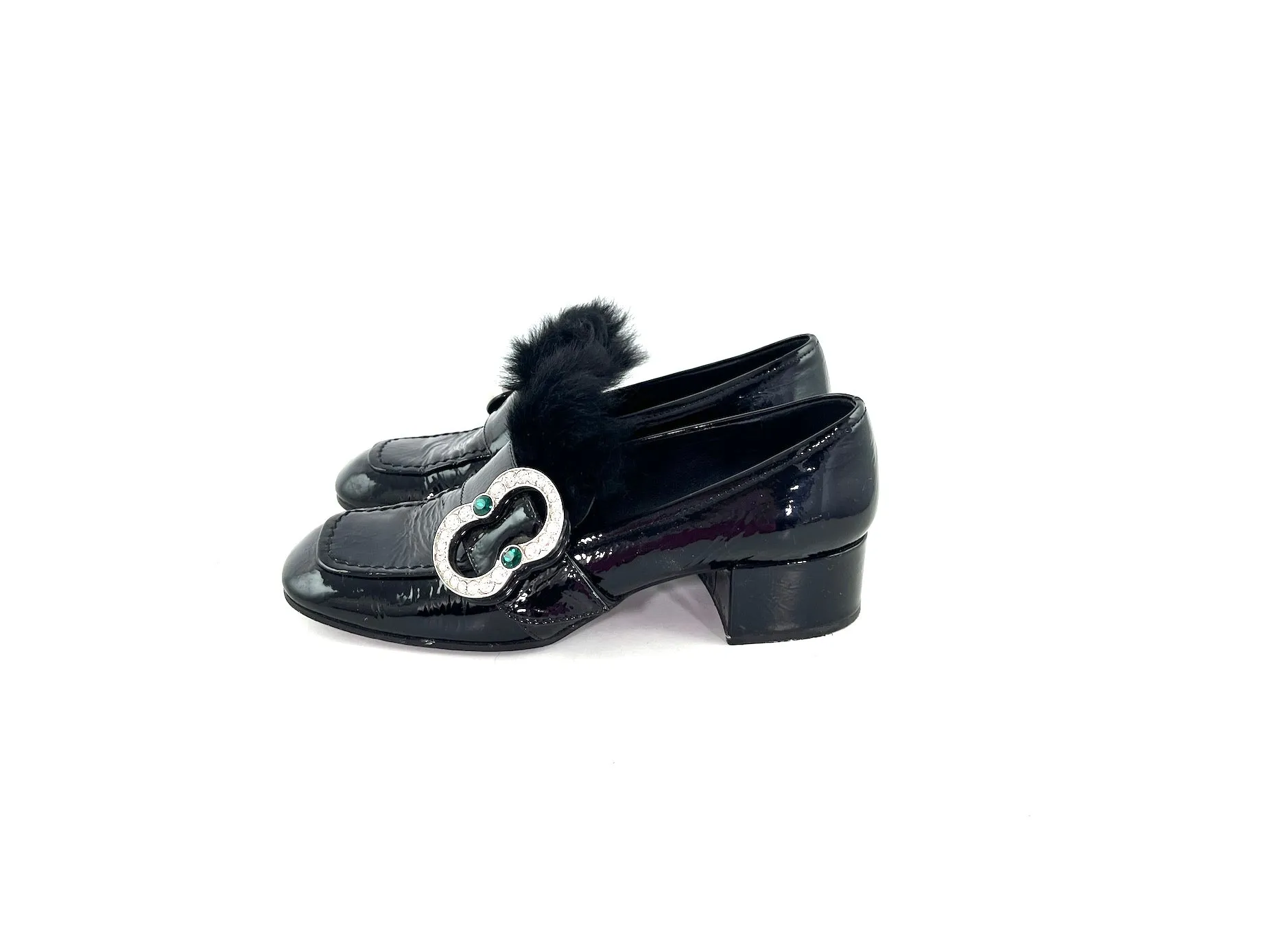 PRADA Black Embellished Loafers 38