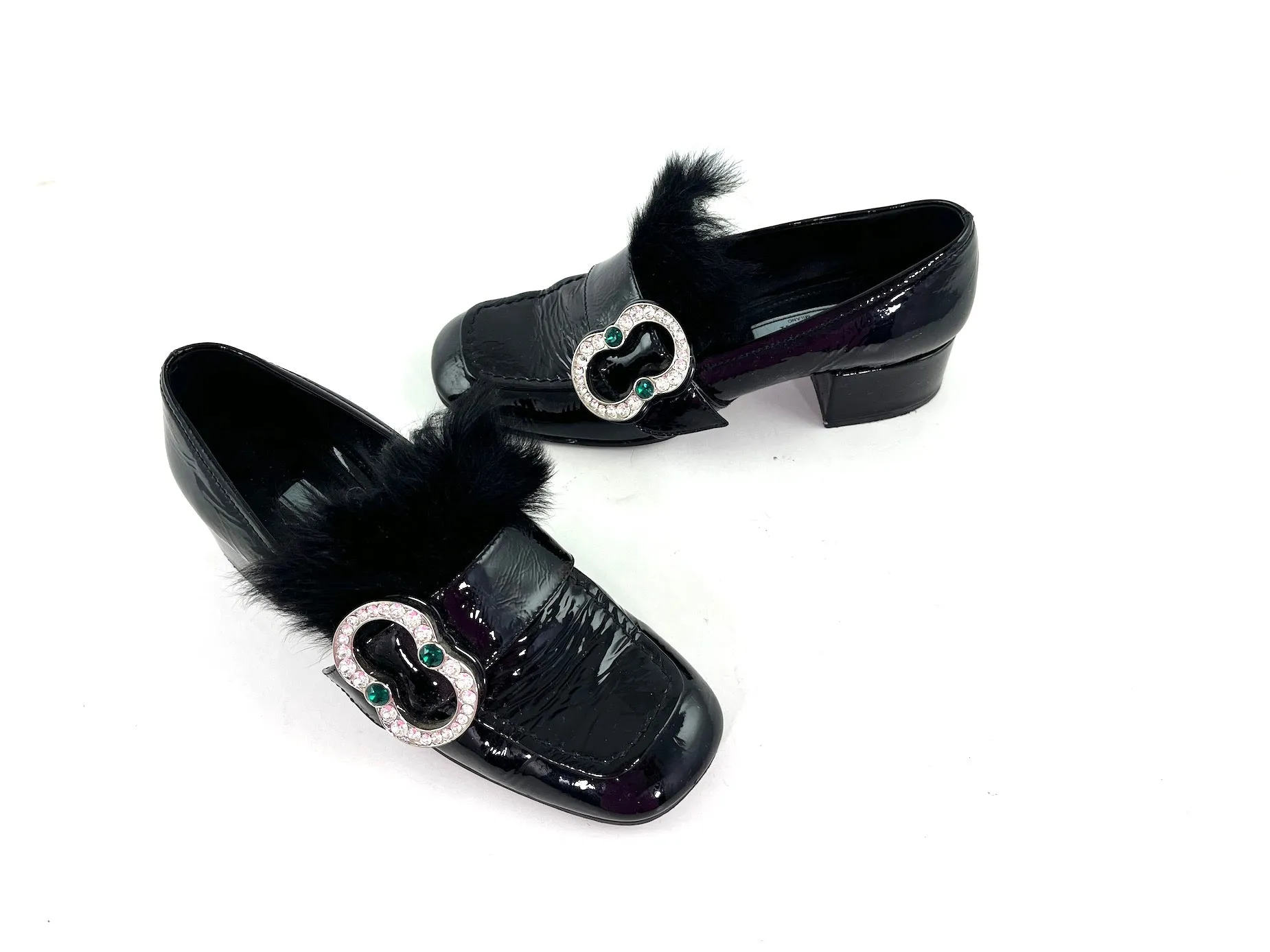 PRADA Black Embellished Loafers 38