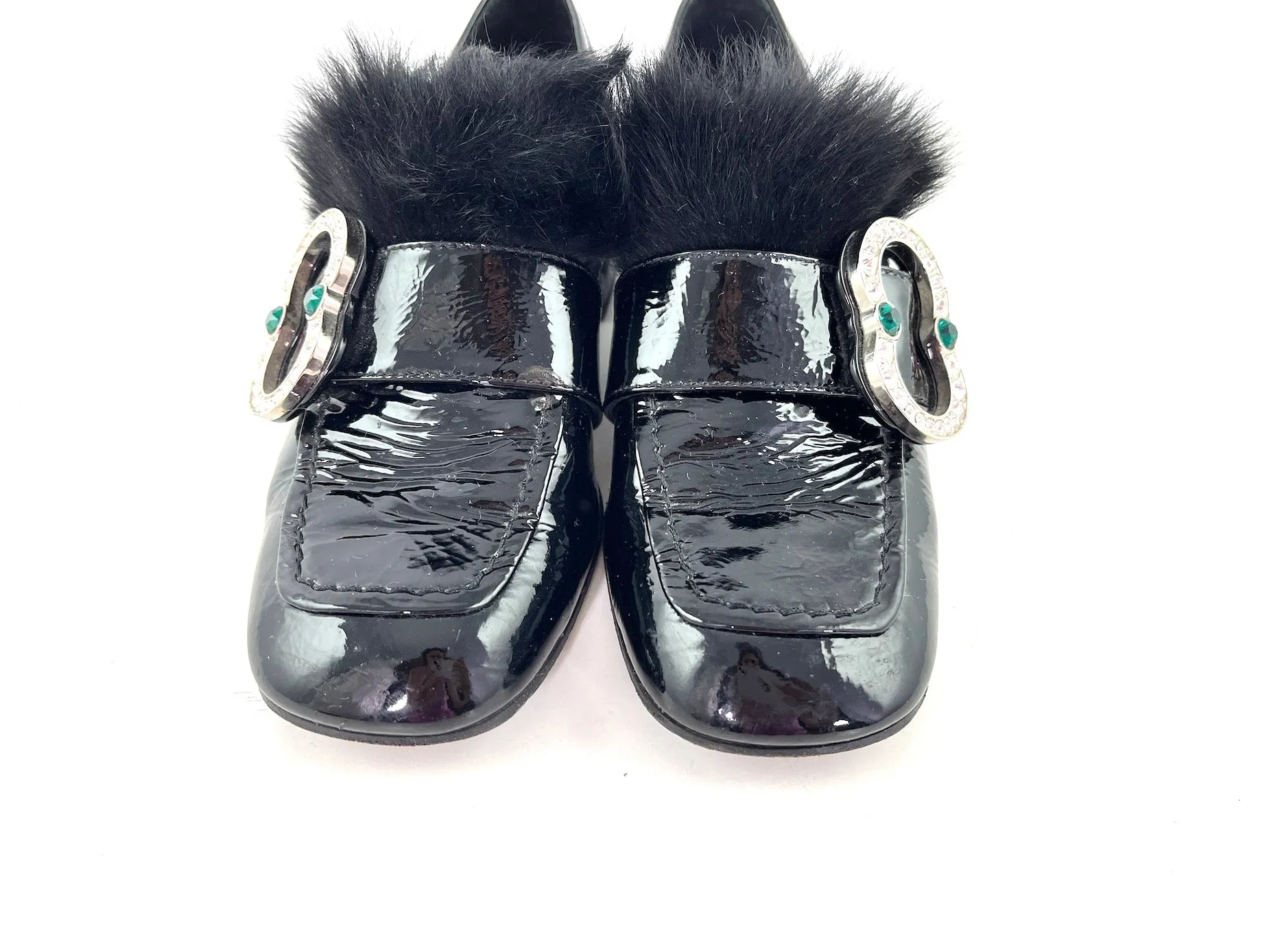 PRADA Black Embellished Loafers 38