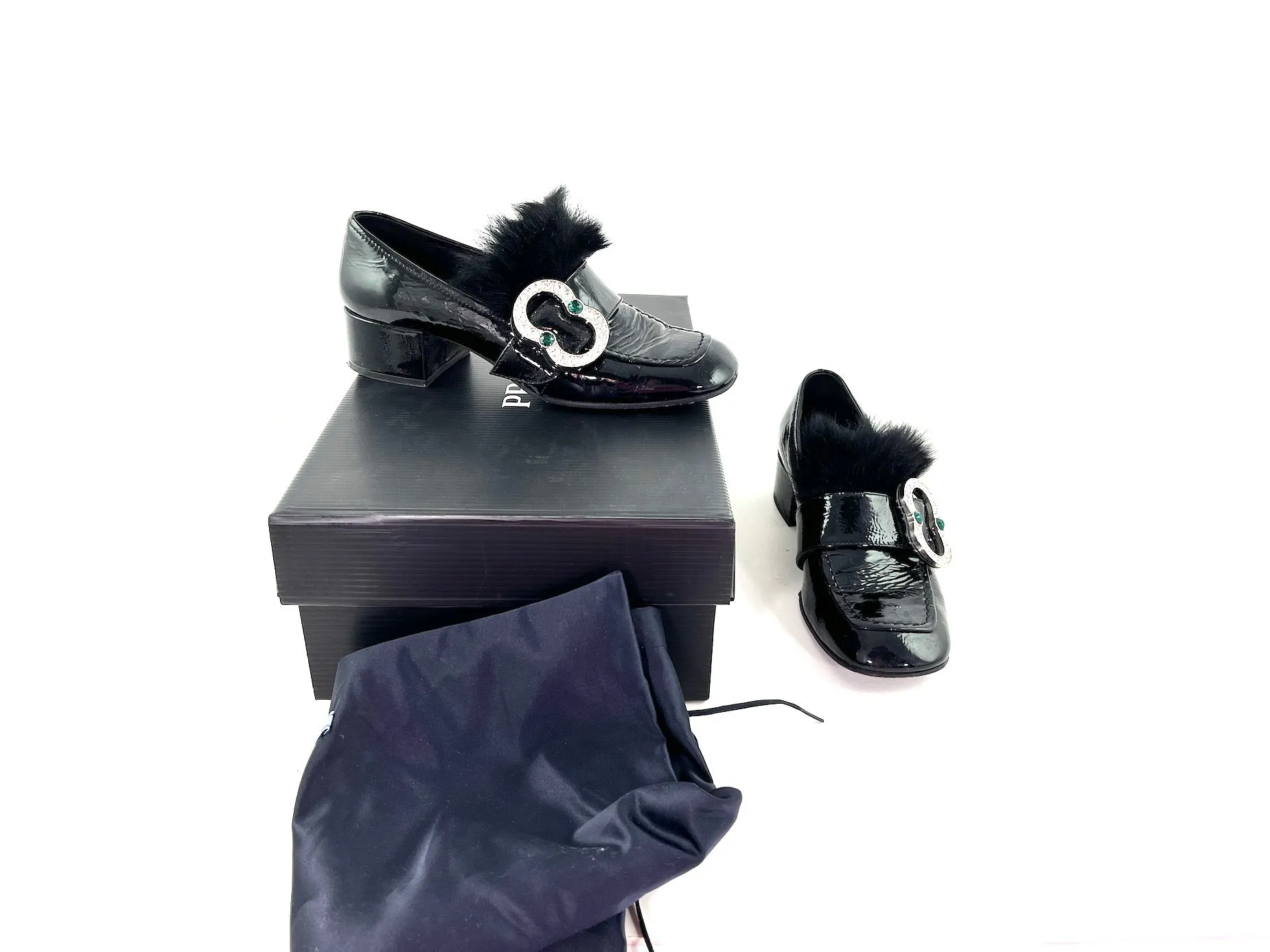 PRADA Black Embellished Loafers 38