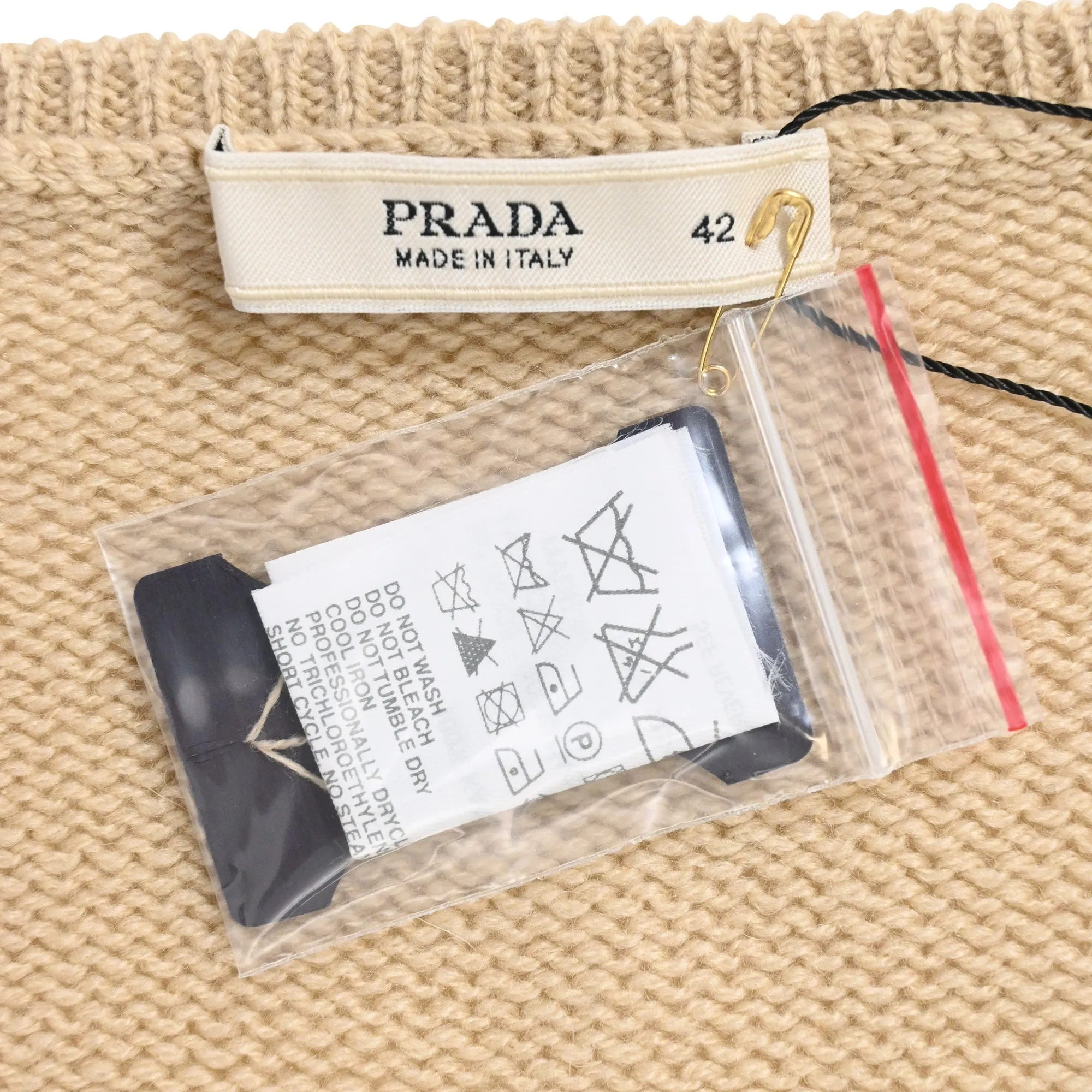Prada V-Neck Sweater in Beige Wool