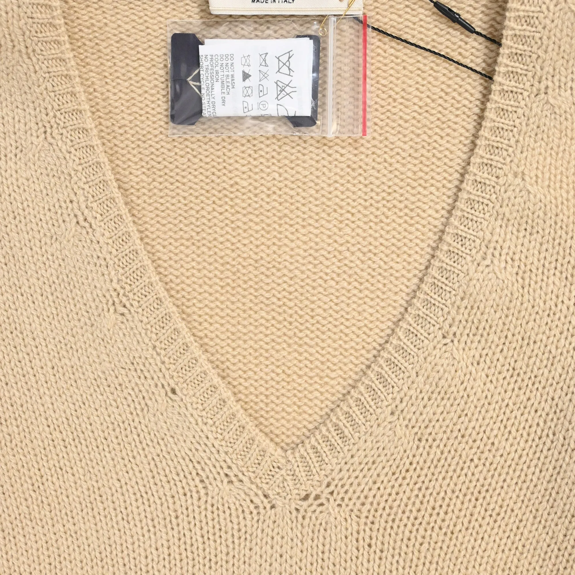 Prada V-Neck Sweater in Beige Wool