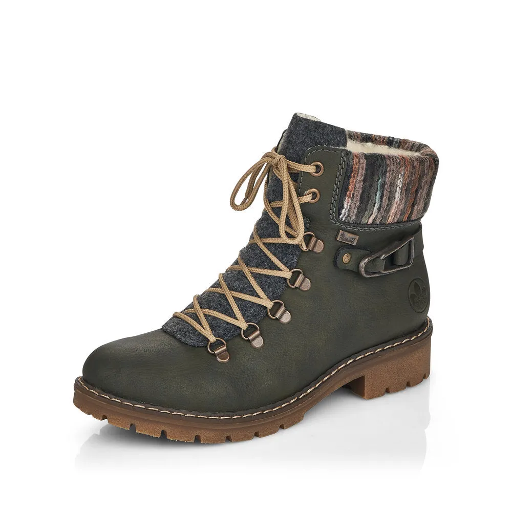 Rieker Ladies Knitted Cuff Chunkly Ankle Boot