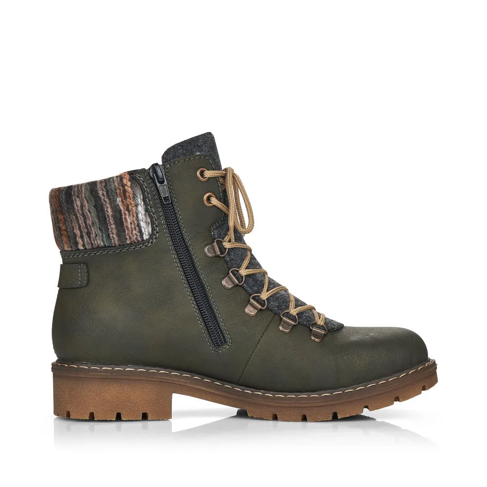 Rieker Ladies Knitted Cuff Chunkly Ankle Boot