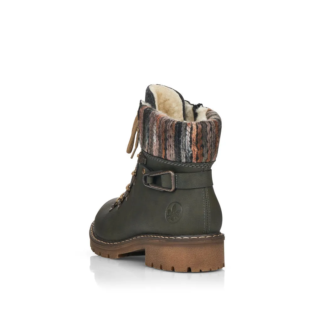 Rieker Ladies Knitted Cuff Chunkly Ankle Boot