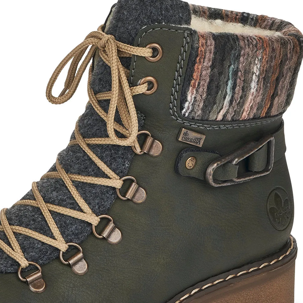Rieker Ladies Knitted Cuff Chunkly Ankle Boot