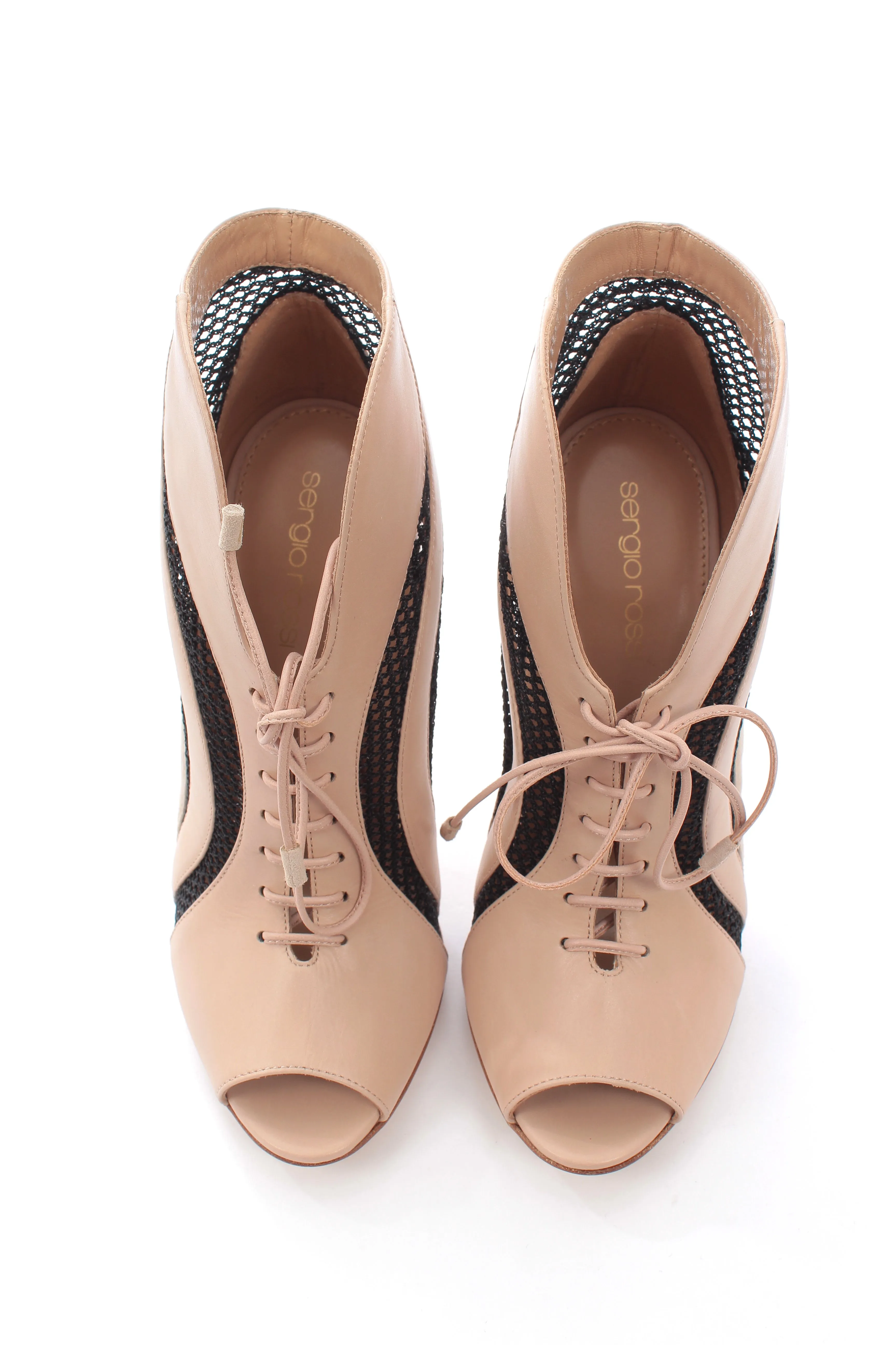 Sergio Rossi Mesh-Panelled Lace Up Ankle Boots