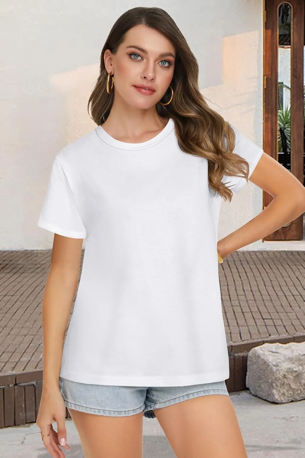 T Shirts for Women Summer Short Sleeve Crewneck Casual Cute Graphic Basic Tees Tops