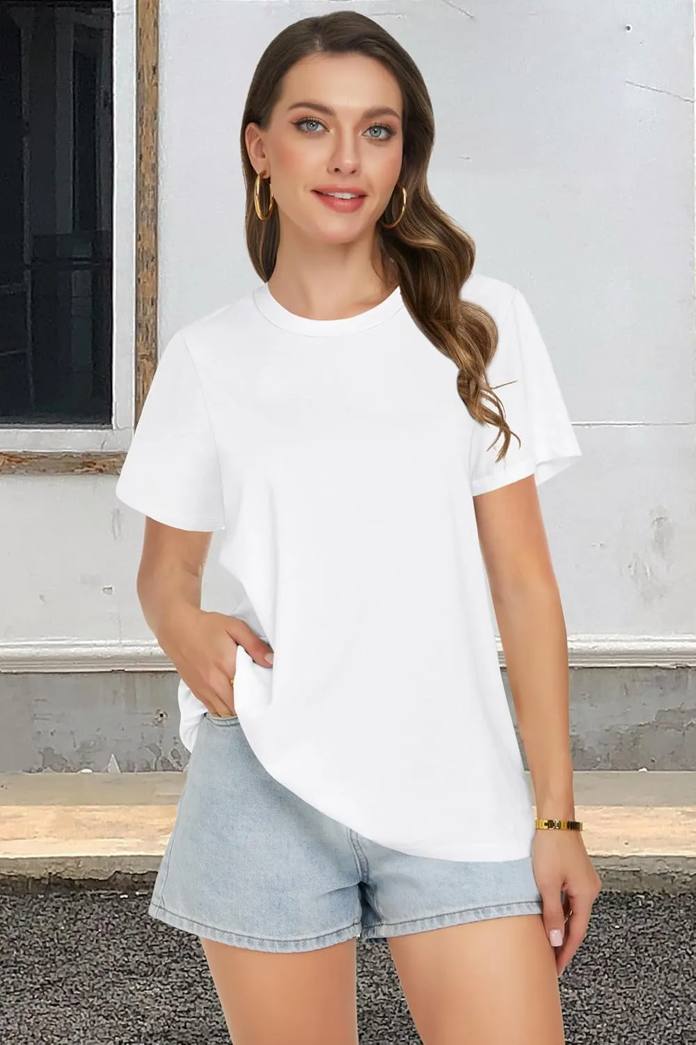 T Shirts for Women Summer Short Sleeve Crewneck Casual Cute Graphic Basic Tees Tops