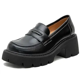 Thick-Soled Women's Soft Leather Loafers