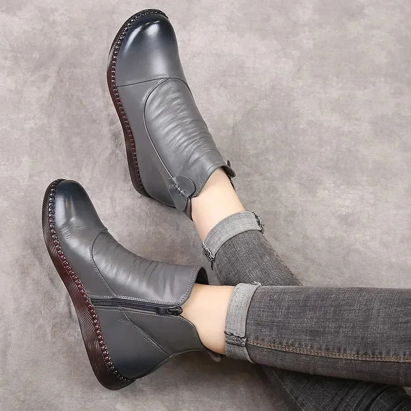 Thick Soled Women's Winter Leather Boots