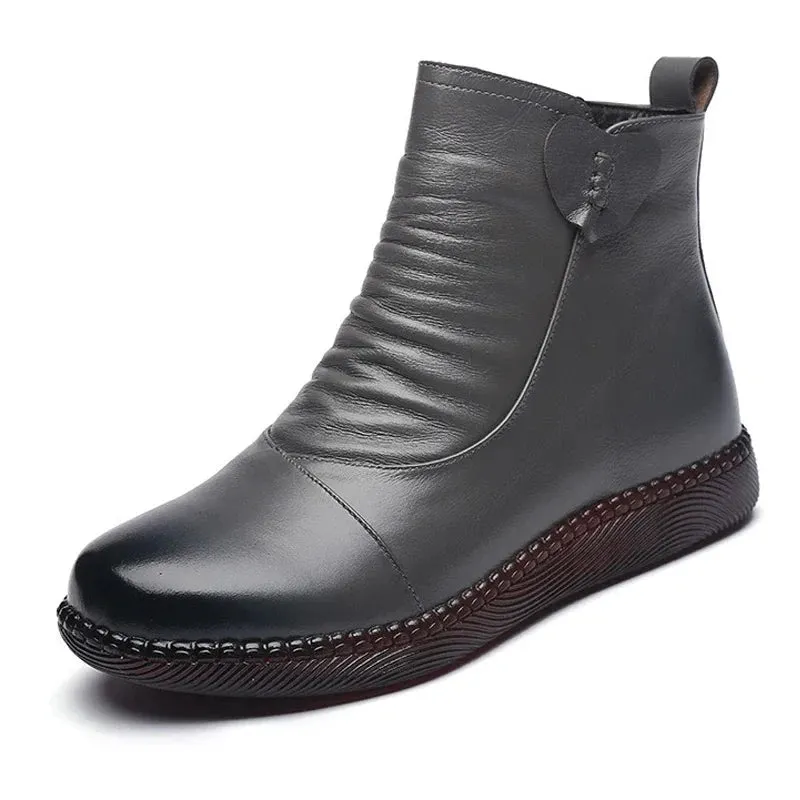 Thick Soled Women's Winter Leather Boots