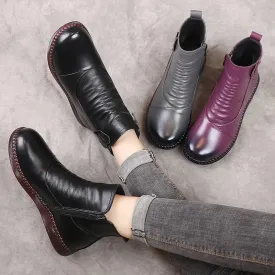 Thick Soled Women's Winter Leather Boots