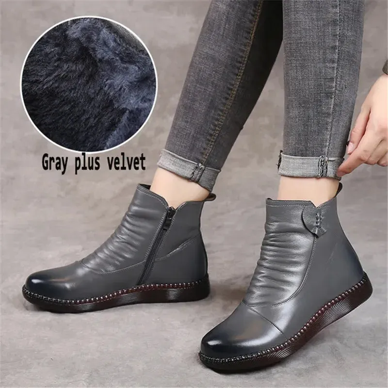 Thick Soled Women's Winter Leather Boots