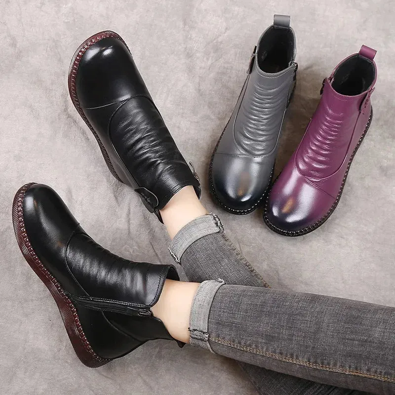 Thick Soled Women's Winter Leather Boots