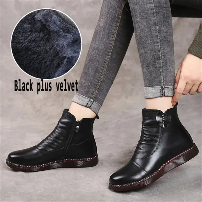 Thick Soled Women's Winter Leather Boots