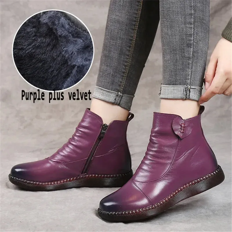 Thick Soled Women's Winter Leather Boots