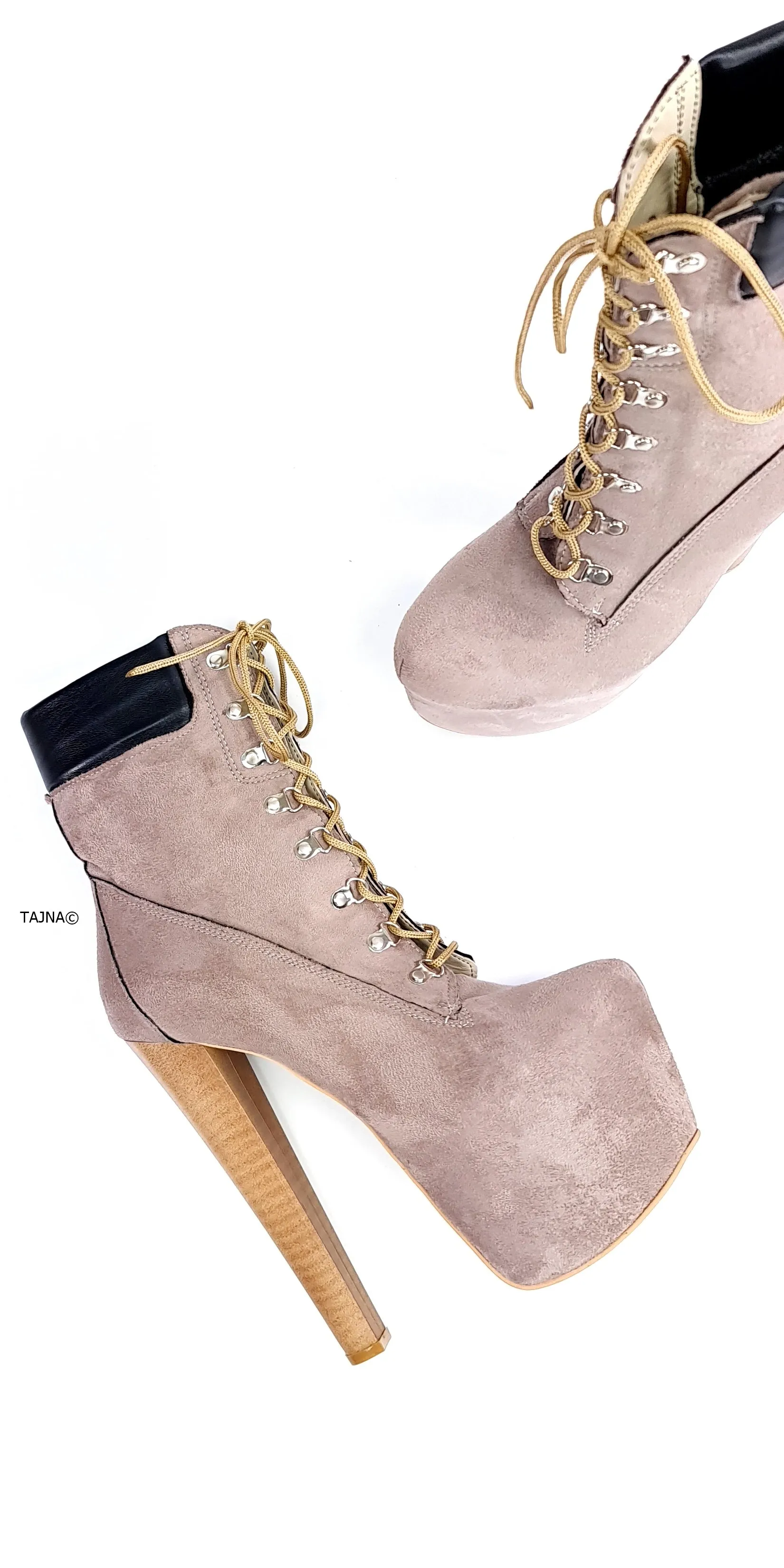 Timber Beige Suede Lace Up High Heel Boots