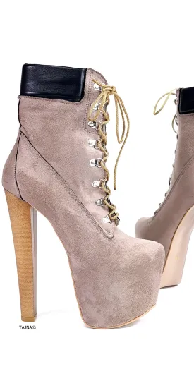 Timber Beige Suede Lace Up High Heel Boots