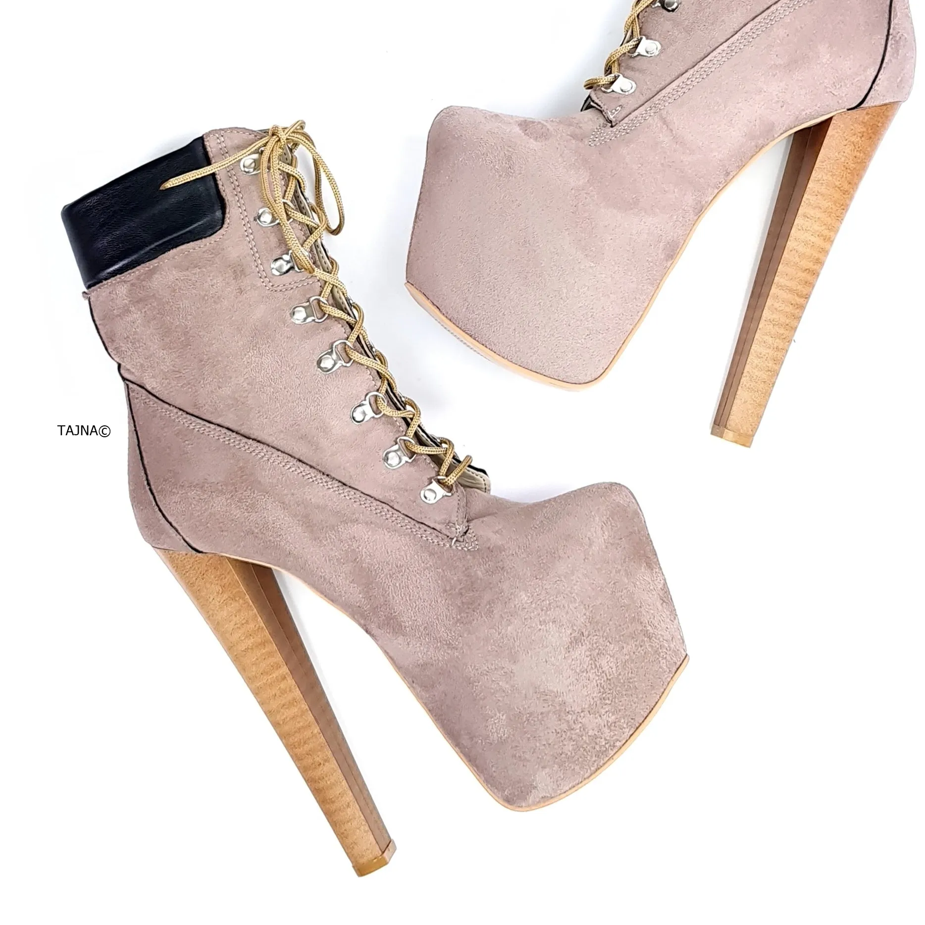 Timber Beige Suede Lace Up High Heel Boots