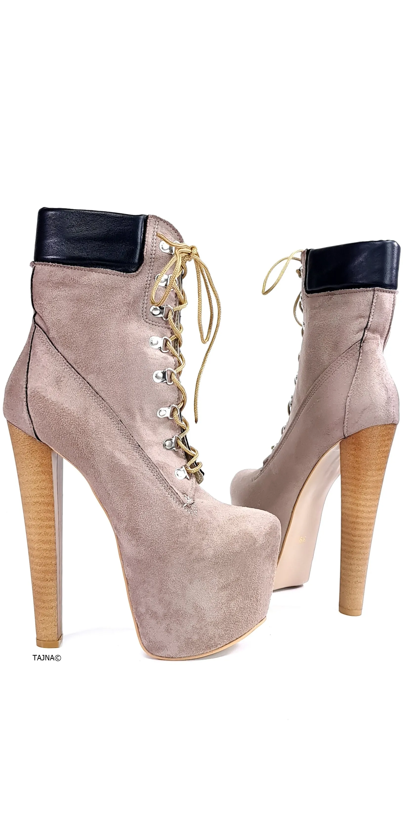 Timber Beige Suede Lace Up High Heel Boots