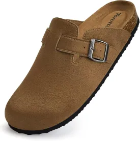 Torotto Mens Clogs Cork Footbed Suede Slippers Arch Support Potato Shoes with Adjustable Buckle
