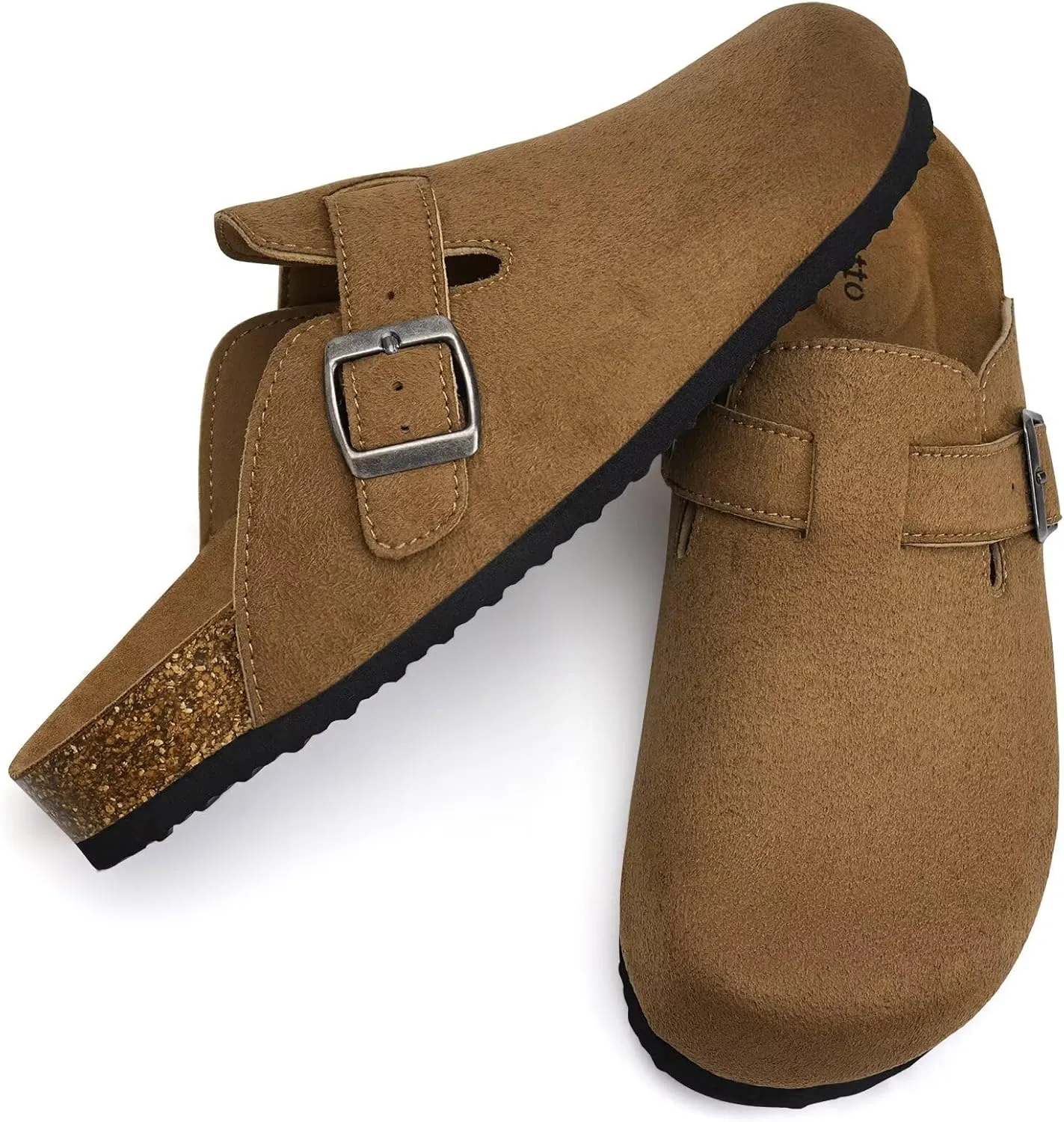 Torotto Mens Clogs Cork Footbed Suede Slippers Arch Support Potato Shoes with Adjustable Buckle