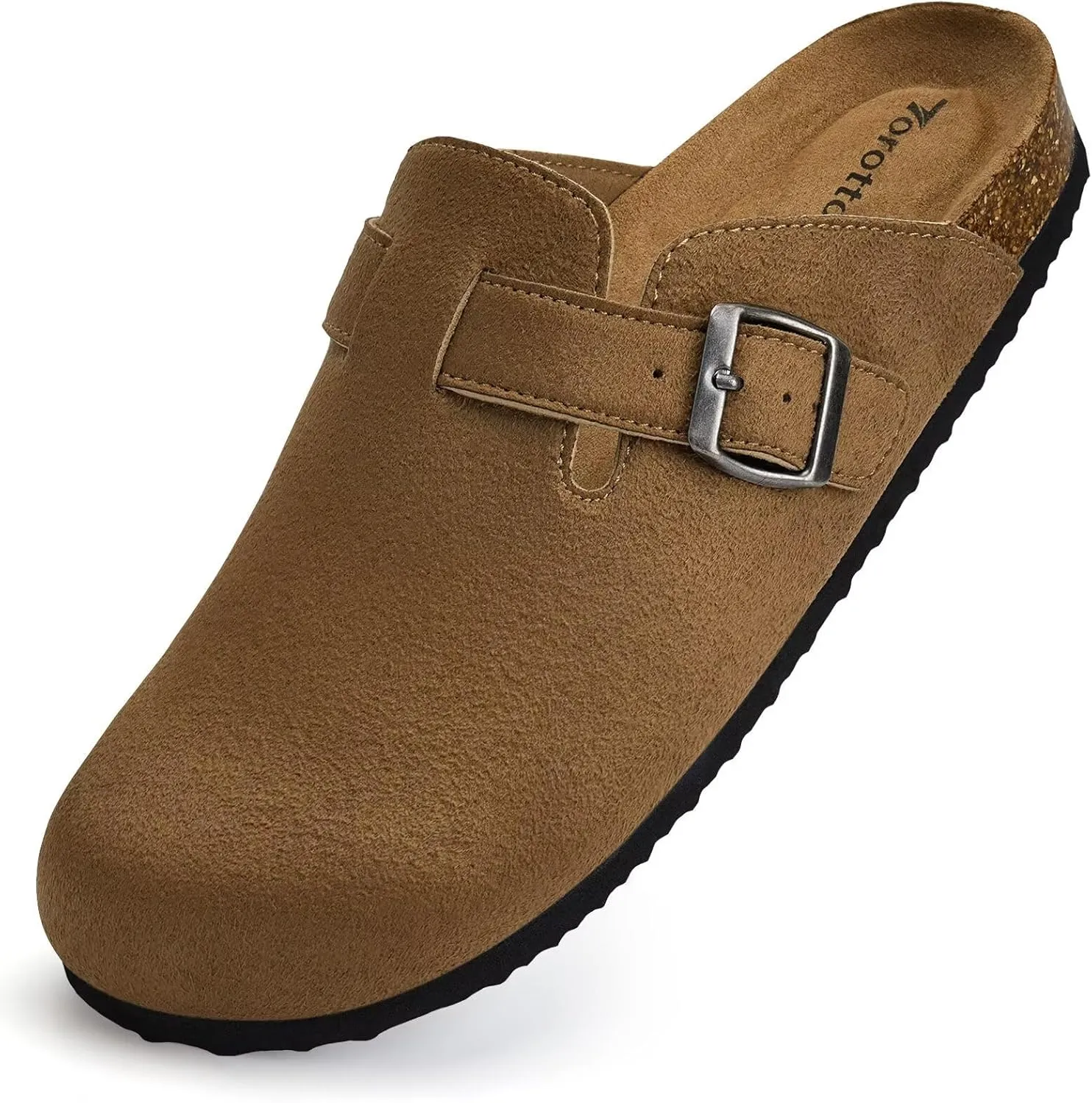 Torotto Mens Clogs Cork Footbed Suede Slippers Arch Support Potato Shoes with Adjustable Buckle