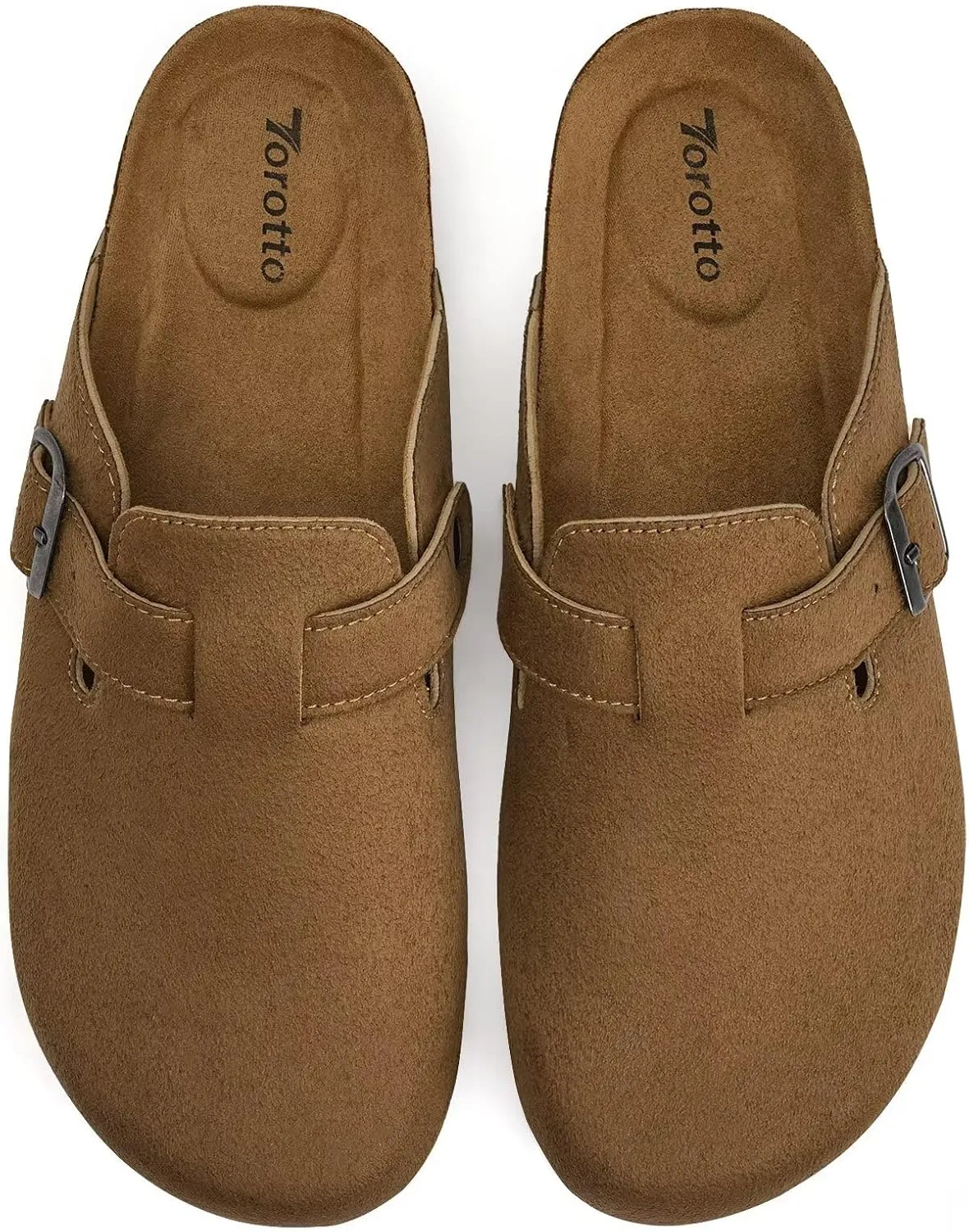 Torotto Mens Clogs Cork Footbed Suede Slippers Arch Support Potato Shoes with Adjustable Buckle