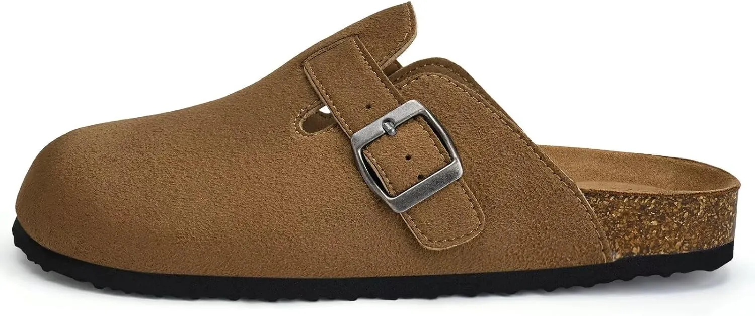 Torotto Mens Clogs Cork Footbed Suede Slippers Arch Support Potato Shoes with Adjustable Buckle