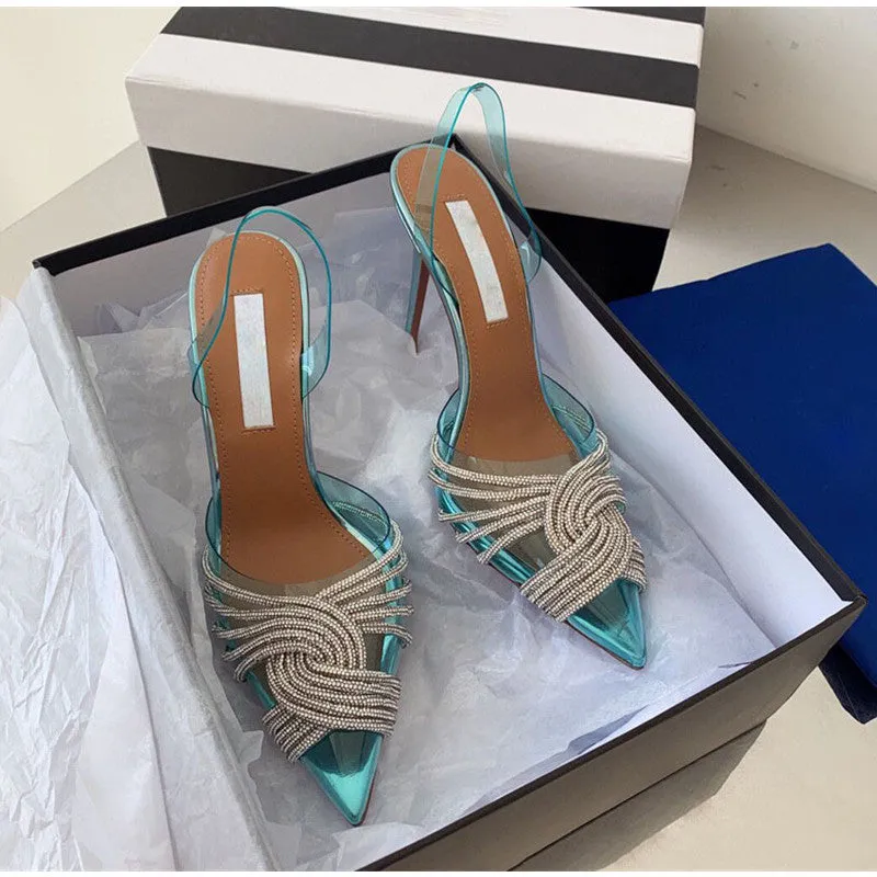 Transparent Rhinestone Slingbacks Sandals
