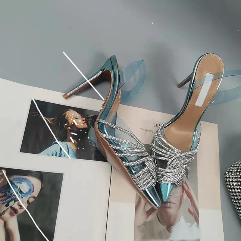 Transparent Rhinestone Slingbacks Sandals