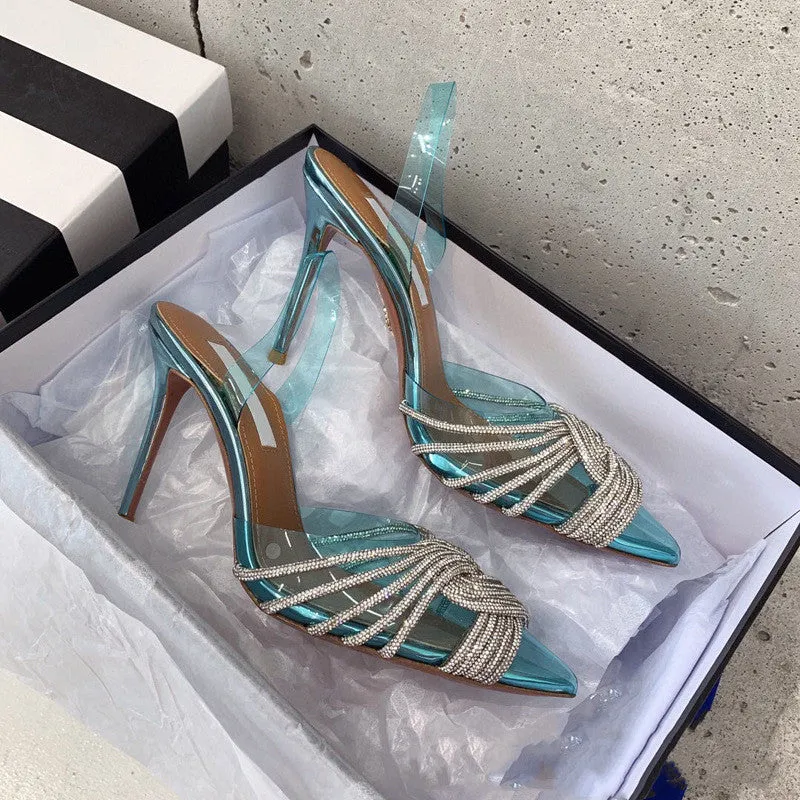 Transparent Rhinestone Slingbacks Sandals