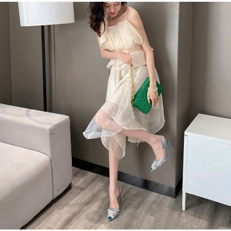 Transparent Rhinestone Slingbacks Sandals